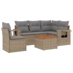 6-Piece Garden Sofa Set with Cushions Mix Beige Poly Rattan Wicker Outdoor Patio Furniture