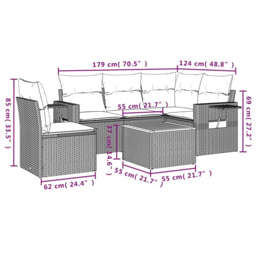 6-Piece Garden Sofa Set with Cushions Mix Beige Poly Rattan Wicker Outdoor Patio Furniture - Image 3