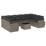 10-Piece Garden Sofa Set with Cushions Grey Poly Rattan Wicker Outdoor Patio Furniture