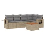 6-Piece Garden Sofa Set with Cushions Mix Beige Poly Rattan Wicker Outdoor Patio Furniture