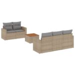 6-Piece Garden Sofa Set with Cushions Mix Beige Poly Rattan Wicker Outdoor Patio Furniture