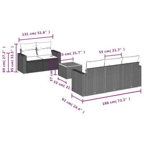 6-Piece Garden Sofa Set with Cushions Mix Beige Poly Rattan Wicker Outdoor Patio Furniture - Image 10