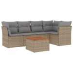 6-Piece Garden Sofa Set with Cushions Mix Beige Poly Rattan Wicker Outdoor Patio Furniture