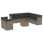 10-Piece Garden Sofa Set with Cushions Grey Poly Rattan Wicker Outdoor Patio Furniture