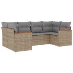 6-Piece Garden Sofa Set with Cushions Mix Beige Poly Rattan Wicker Outdoor Patio Furniture
