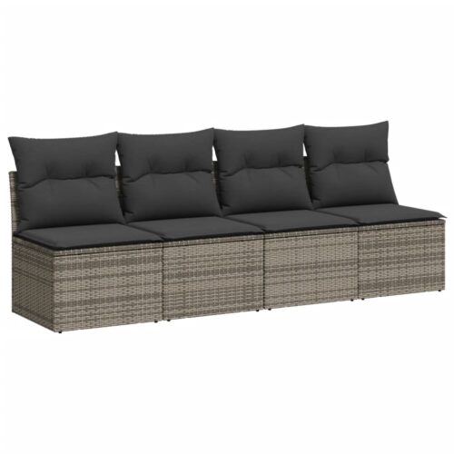 10-Piece Garden Sofa Set with Cushions Grey Poly Rattan Wicker Outdoor Patio Furniture - Image 4