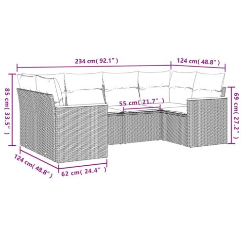 6-Piece Garden Sofa Set with Cushions Mix Beige Poly Rattan Wicker Outdoor Patio Furniture - Image 7