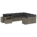 10-Piece Garden Sofa Set with Cushions Grey Poly Rattan Wicker Outdoor Patio Furniture