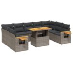 10-Piece Garden Sofa Set with Cushions Grey Poly Rattan Wicker Outdoor Patio Furniture