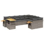 10-Piece Garden Sofa Set with Cushions Grey Poly Rattan Wicker Outdoor Patio Furniture