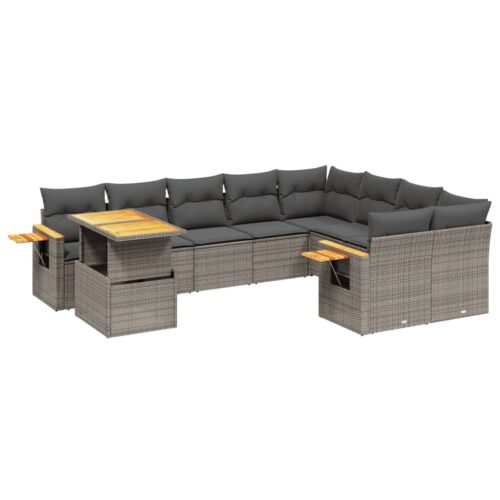 10-Piece Garden Sofa Set with Cushions Grey Poly Rattan Wicker Outdoor Patio Furniture - Image 5