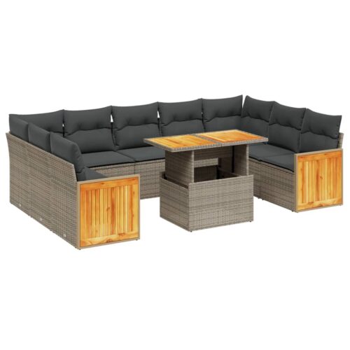10-Piece Garden Sofa Set with Cushions Grey Poly Rattan Wicker Outdoor Patio Furniture - Image 5