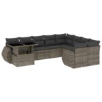 10-Piece Garden Sofa Set with Cushions Grey Poly Rattan Wicker Outdoor Patio Furniture