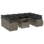 10-Piece Garden Sofa Set with Cushions Grey Poly Rattan Wicker Outdoor Patio Furniture