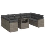 10-Piece Garden Sofa Set with Cushions Grey Poly Rattan Wicker Outdoor Patio Furniture