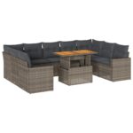 10-Piece Garden Sofa Set with Cushions Grey Poly Rattan Wicker Outdoor Patio Furniture