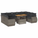10-Piece Garden Sofa Set with Cushions Grey Poly Rattan Wicker Outdoor Patio Furniture