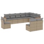 10-Piece Garden Sofa Set with Cushions Mix Beige Poly Rattan Wicker Outdoor Patio Furniture