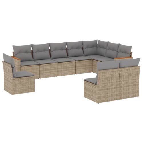 10-Piece Garden Sofa Set with Cushions Mix Beige Poly Rattan Wicker Outdoor Patio Furniture