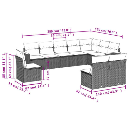 10-Piece Garden Sofa Set with Cushions Mix Beige Poly Rattan Wicker Outdoor Patio Furniture - Image 7