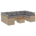 10-Piece Garden Sofa Set with Cushions Mix Beige Poly Rattan Wicker Outdoor Patio Furniture
