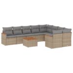 10-Piece Garden Sofa Set with Cushions Mix Beige Poly Rattan Wicker Outdoor Patio Furniture