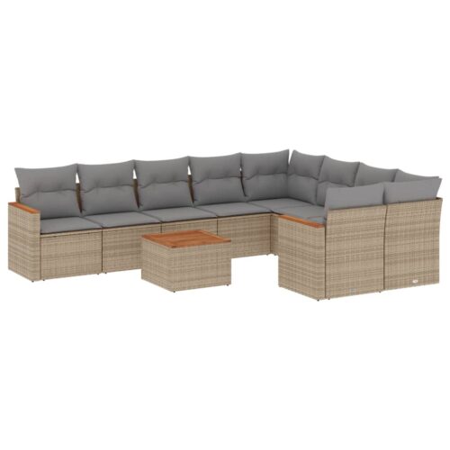 10-Piece Garden Sofa Set with Cushions Mix Beige Poly Rattan Wicker Outdoor Patio Furniture