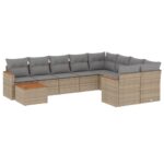10-Piece Garden Sofa Set with Cushions Mix Beige Poly Rattan Wicker Outdoor Patio Furniture