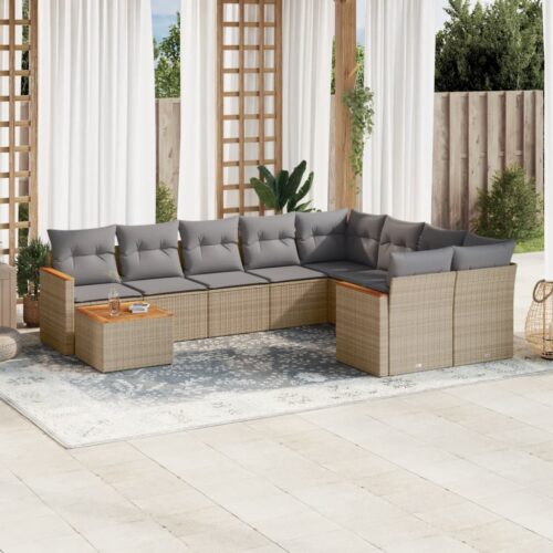 10-Piece Garden Sofa Set with Cushions Mix Beige Poly Rattan Wicker Outdoor Patio Furniture - Image 2
