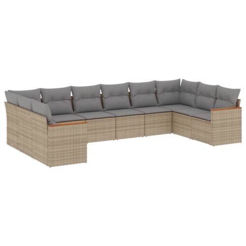 10-Piece Garden Sofa Set with Cushions Mix Beige Poly Rattan Wicker Outdoor Patio Furniture