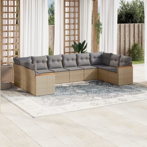 10-Piece Garden Sofa Set with Cushions Mix Beige Poly Rattan Wicker Outdoor Patio Furniture - Image 2