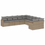 10-Piece Garden Sofa Set with Cushions Mix Beige Poly Rattan Wicker Outdoor Patio Furniture