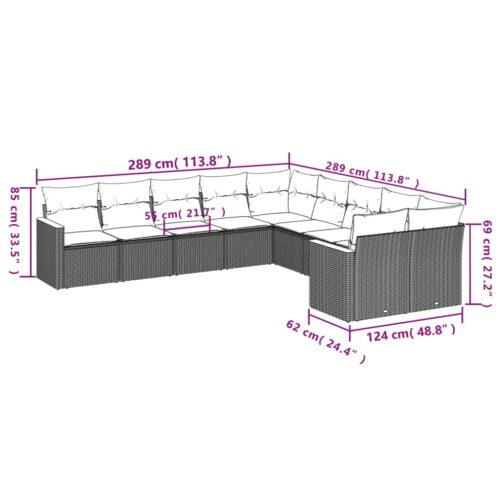 10-Piece Garden Sofa Set with Cushions Mix Beige Poly Rattan Wicker Outdoor Patio Furniture - Image 7