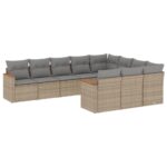 10-Piece Garden Sofa Set with Cushions Mix Beige Poly Rattan Wicker Outdoor Patio Furniture