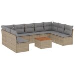10-Piece Garden Sofa Set with Cushions Mix Beige Poly Rattan Wicker Outdoor Patio Furniture