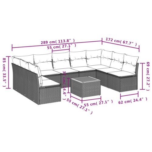 10-Piece Garden Sofa Set with Cushions Mix Beige Poly Rattan Wicker Outdoor Patio Furniture - Image 10