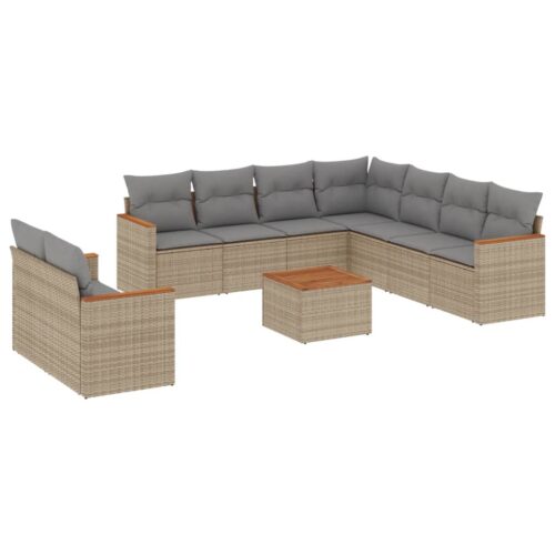 10-Piece Garden Sofa Set with Cushions Mix Beige Poly Rattan Wicker Outdoor Patio Furniture