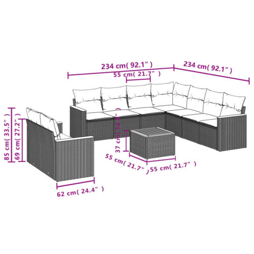10-Piece Garden Sofa Set with Cushions Mix Beige Poly Rattan Wicker Outdoor Patio Furniture - Image 8