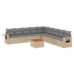 10-Piece Garden Sofa Set with Cushions Mix Beige Poly Rattan Wicker Outdoor Patio Furniture