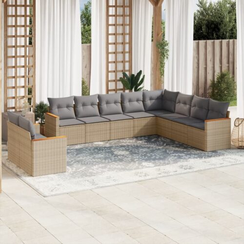 10-Piece Garden Sofa Set with Cushions Mix Beige Poly Rattan Wicker Outdoor Patio Furniture - Image 2