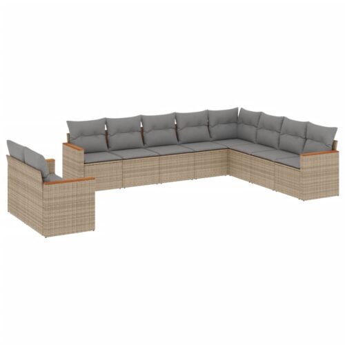 10-Piece Garden Sofa Set with Cushions Mix Beige Poly Rattan Wicker Outdoor Patio Furniture - Image 13