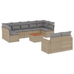 10-Piece Garden Sofa Set with Cushions Mix Beige Poly Rattan Wicker Outdoor Patio Furniture