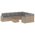 10-Piece Garden Sofa Set with Cushions Mix Beige Poly Rattan Wicker Outdoor Patio Furniture