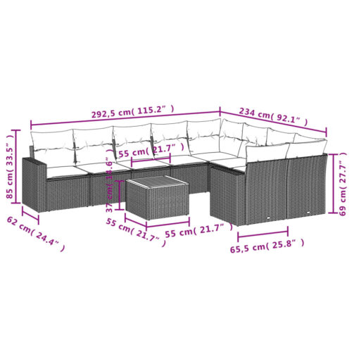 10-Piece Garden Sofa Set with Cushions Mix Beige Poly Rattan Wicker Outdoor Patio Furniture - Image 12