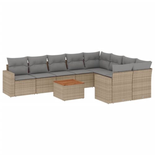 10-Piece Garden Sofa Set with Cushions Mix Beige Poly Rattan Wicker Outdoor Patio Furniture - Image 14
