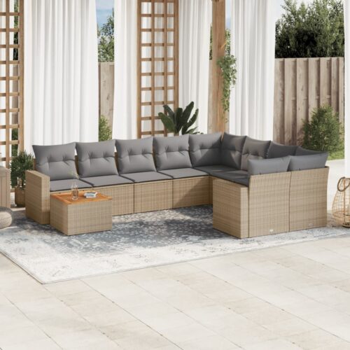 10-Piece Garden Sofa Set with Cushions Mix Beige Poly Rattan Wicker Outdoor Patio Furniture - Image 2