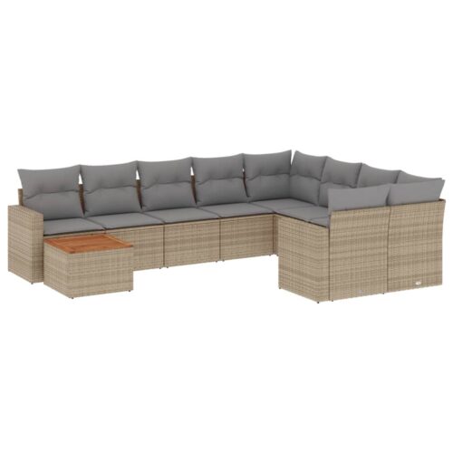 10-Piece Garden Sofa Set with Cushions Mix Beige Poly Rattan Wicker Outdoor Patio Furniture - Image 14