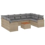 10-Piece Garden Sofa Set with Cushions Mix Beige Poly Rattan Wicker Outdoor Patio Furniture
