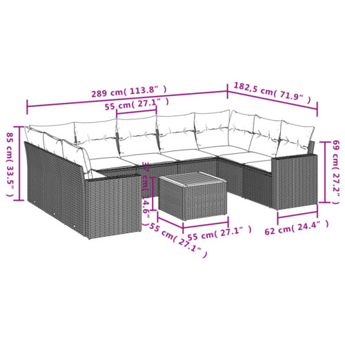 10-Piece Garden Sofa Set with Cushions Mix Beige Poly Rattan Wicker Outdoor Patio Furniture - Image 12
