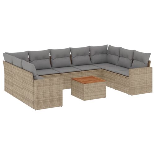 10-Piece Garden Sofa Set with Cushions Mix Beige Poly Rattan Wicker Outdoor Patio Furniture - Image 14